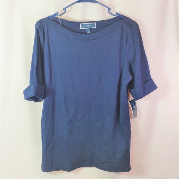 Karen Scott Tops - Karen Scott Petites Intrepid Blue Boatneck Shirt